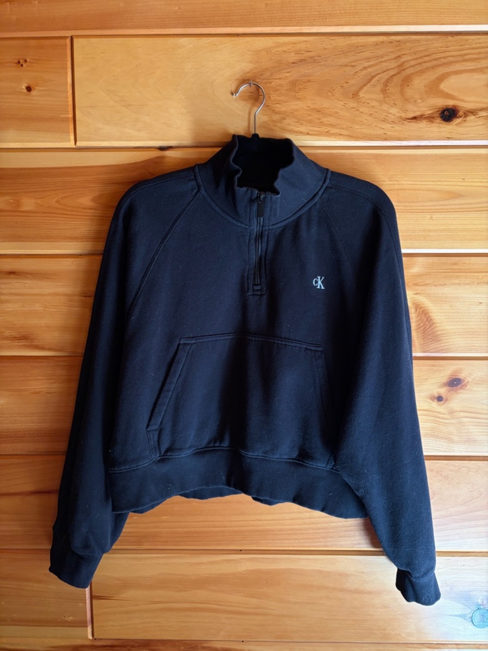Calvin Klein Black Cropped Quarter-Zip Sweatshirt
